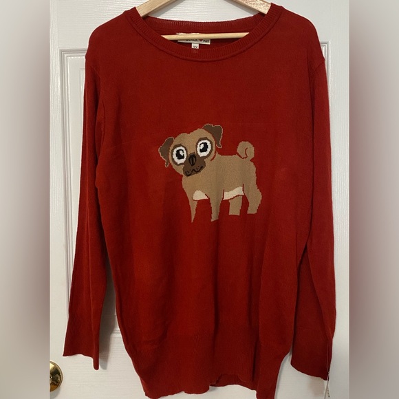 Women's 3X  Rich Red Pug Sweater NWT - Picture 1 of 6